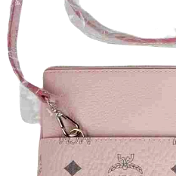 🌸 MCM Portuna Flat Visetos Coated Canvas in Powder Pink Pouch Crossbody Bag NEW - Picture 4 of 16